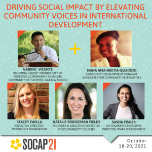 SOCAP21: Driving Social Impact by Elevating Community Voices in International Development speaker graphic